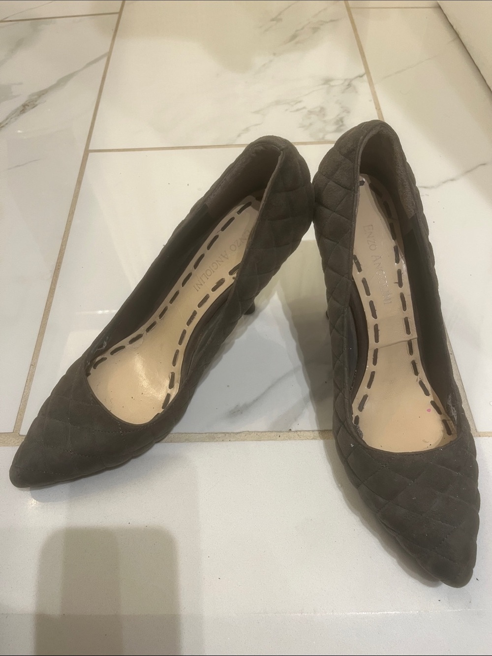 Enzo Angiolini Quilted Pointed Toe Pumps - Dark Brown